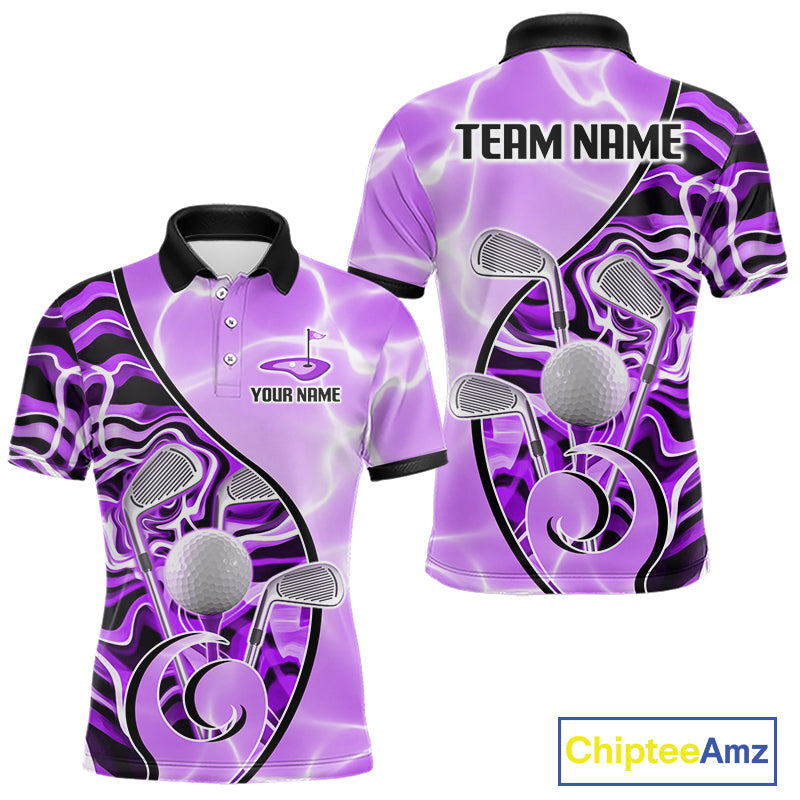 Mens Golf Polo Shirt Holographic Marble Golf Pattern For Team, Golf Attire For Men|Purple NBT727