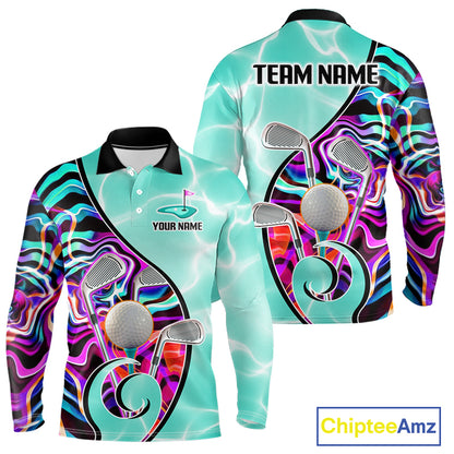Mens Golf Polo Shirt Holographic Marble Golf Pattern For Team, Golf Attire For Men|Turquoise NBT728