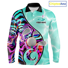 Load image into Gallery viewer, Mens Golf Polo Shirt Holographic Marble Golf Pattern For Team, Golf Attire For Men|Turquoise NBT728