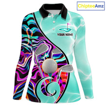 Load image into Gallery viewer, Womens Golf Polo Shirt Holographic Marble Golf Pattern For Team, Golf Attire For Women|Turquoise NBT728