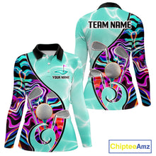 Load image into Gallery viewer, Womens Golf Polo Shirt Holographic Marble Golf Pattern For Team, Golf Attire For Women|Turquoise NBT728