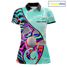 Load image into Gallery viewer, Womens Golf Polo Shirt Holographic Marble Golf Pattern For Team, Golf Attire For Women|Turquoise NBT728