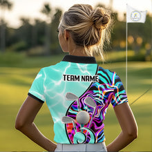 Load image into Gallery viewer, Womens Golf Polo Shirt Holographic Marble Golf Pattern For Team, Golf Attire For Women|Turquoise NBT728