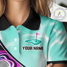 Load image into Gallery viewer, Womens Golf Polo Shirt Holographic Marble Golf Pattern For Team, Golf Attire For Women|Turquoise NBT728