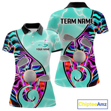 Load image into Gallery viewer, Womens Golf Polo Shirt Holographic Marble Golf Pattern For Team, Golf Attire For Women|Turquoise NBT728