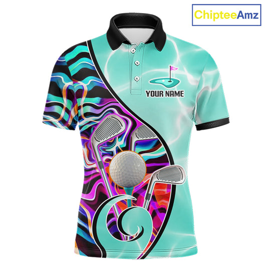 Mens Golf Polo Shirt Holographic Marble Golf Pattern For Team, Golf Attire For Men|Turquoise NBT728