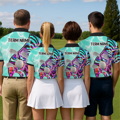 Mens Golf Polo Shirt Holographic Marble Golf Pattern For Team, Golf Attire For Men|Turquoise NBT728
