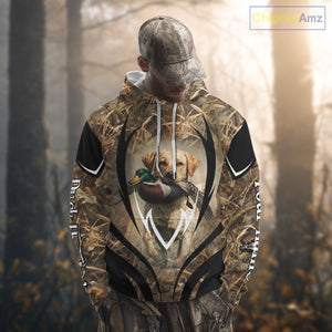 Mallard Duck Hunting Yellow Labrador Retriever Camo 3D Custom Name Shirts, Hunting Gifts NBT220