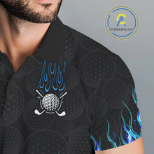 Load image into Gallery viewer, Close-up golf polo shirt blue flame fabric: breathable cotton, quick moisture wicking, no wrinkle