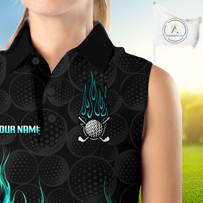 Close-up golf polo shirt turquoise flame fabric: breathable cotton, quick moisture wicking, no wrinkle