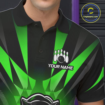 Custom Black And Green Leopard Bowling Jerseys, Leopard Bowling Team Men Polo & 1/4 Quarter-Zip Shirts NBT915