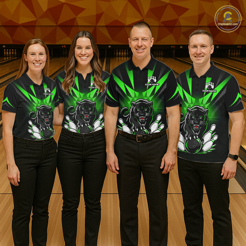 Custom Black And Green Leopard Bowling Jerseys, Leopard Bowling Team Women Polo & 1/4 Quarter-Zip Shirts NBT915