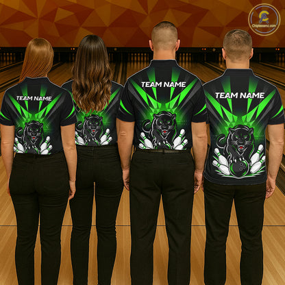 Custom Black And Green Leopard Bowling Jerseys, Leopard Bowling Team Men Polo & 1/4 Quarter-Zip Shirts NBT915