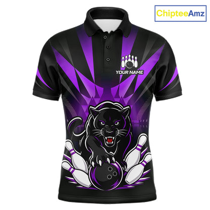 Custom Black And Purple Leopard Bowling Jerseys, Leopard Bowling Team Men Polo & 1/4 Quarter-Zip Shirts NBT916