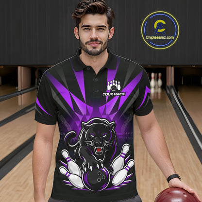 Custom Black And Purple Leopard Bowling Jerseys, Leopard Bowling Team Men Polo & 1/4 Quarter-Zip Shirts NBT916