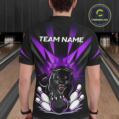Custom Black And Purple Leopard Bowling Jerseys, Leopard Bowling Team Men Polo & 1/4 Quarter-Zip Shirts NBT916