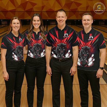 Custom Black And Red Leopard Bowling Jerseys, Leopard Bowling Team Women Polo & 1/4 Quarter-Zip Shirts NBT917