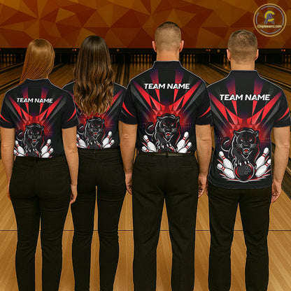 Custom Black And Red Leopard Bowling Jerseys, Leopard Bowling Team Women Polo & 1/4 Quarter-Zip Shirts NBT917