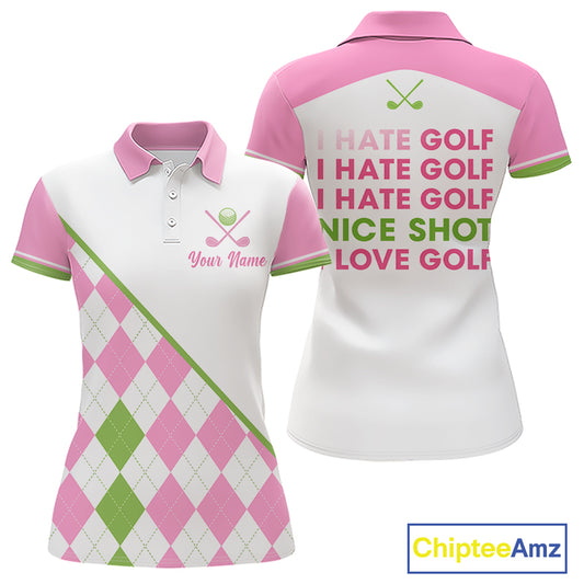 back view of custom name funny womens golf polo golf gifts for women