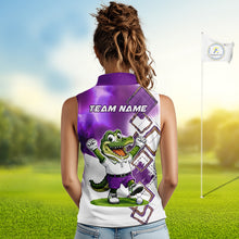 Load image into Gallery viewer, Funny Alligator Womens Sleeveless Golf Polo Shirt Custom Name, Team Golf Shirts, Golf Gifts | Purple NBT840