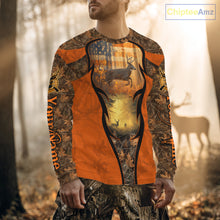 Load image into Gallery viewer, Deer Hunting Autumn Blaze Camo with American Flag Shirts for Men, Best Gift Ideas for Hunter NBT41