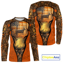 Load image into Gallery viewer, Deer Hunting Autumn Blaze Camo with American Flag Shirts for Men, Best Gift Ideas for Hunter NBT41