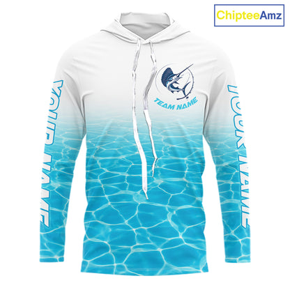 Custom Marlin Fishing Long Sleeve Hooded Performance Fishing Shirts, Marlin Saltwater Fishing Shirt NBT620