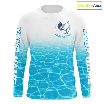 Custom Marlin Fishing Long Sleeve Performance Fishing Shirts, Marlin Saltwater Fishing Shirt NBT620