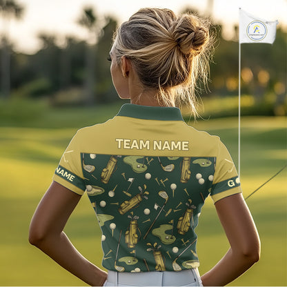 Vintage 1990s Golf Pattern Womens Golf Polo Shirt, Golf Attire For Ladies, Golfer Gifts|Beige NBT614