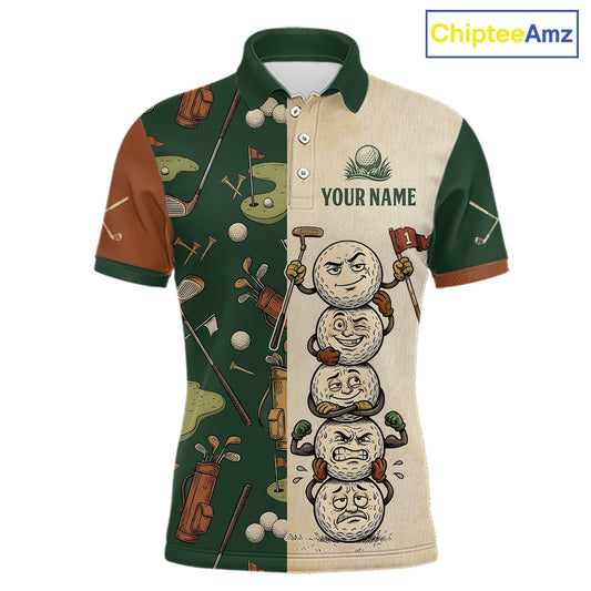 Funny Golf Ball Vintage 1990s Golf Pattern Mens Golf Polo Shirt, Golf Attire For Men, Golfer Gifts NBT616