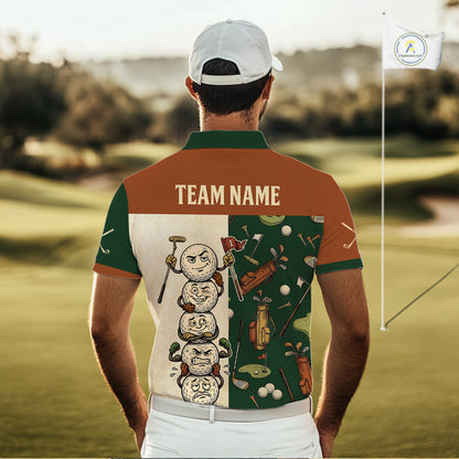 Funny Golf Ball Vintage 1990s Golf Pattern Mens Golf Polo Shirt, Golf Attire For Men, Golfer Gifts NBT616