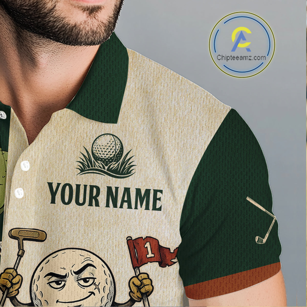 Funny Golf Ball Vintage 1990s Golf Pattern Mens Golf Polo Shirt, Golf Attire For Men, Golfer Gifts NBT616