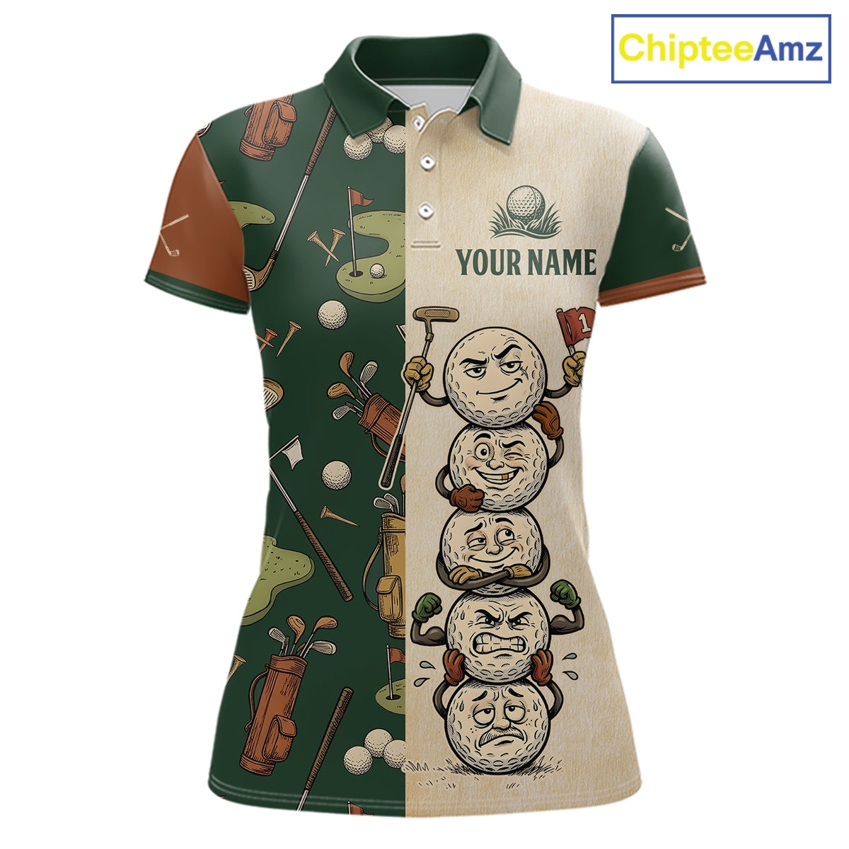 Funny Golf Ball Vintage 1990s Golf Pattern Womens Golf Polo Shirt, Golf Attire For Ladies, Golfer Gifts NBT616
