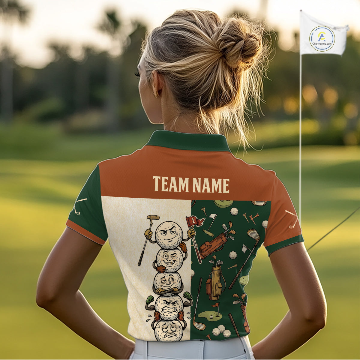 Funny Golf Ball Vintage 1990s Golf Pattern Womens Golf Polo Shirt, Golf Attire For Ladies, Golfer Gifts NBT616