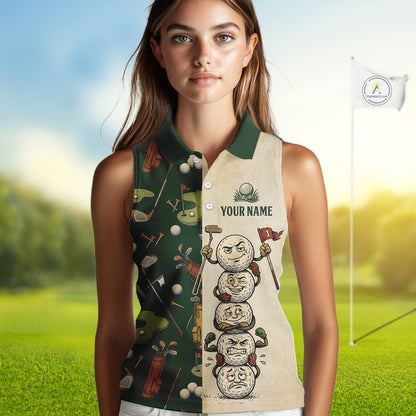 Funny Golf Ball Vintage 1990S Golf Pattern Womens Sleeveless Golf Polo Shirt, Golf Attire For Ladies, Golfer Gifts NBT616