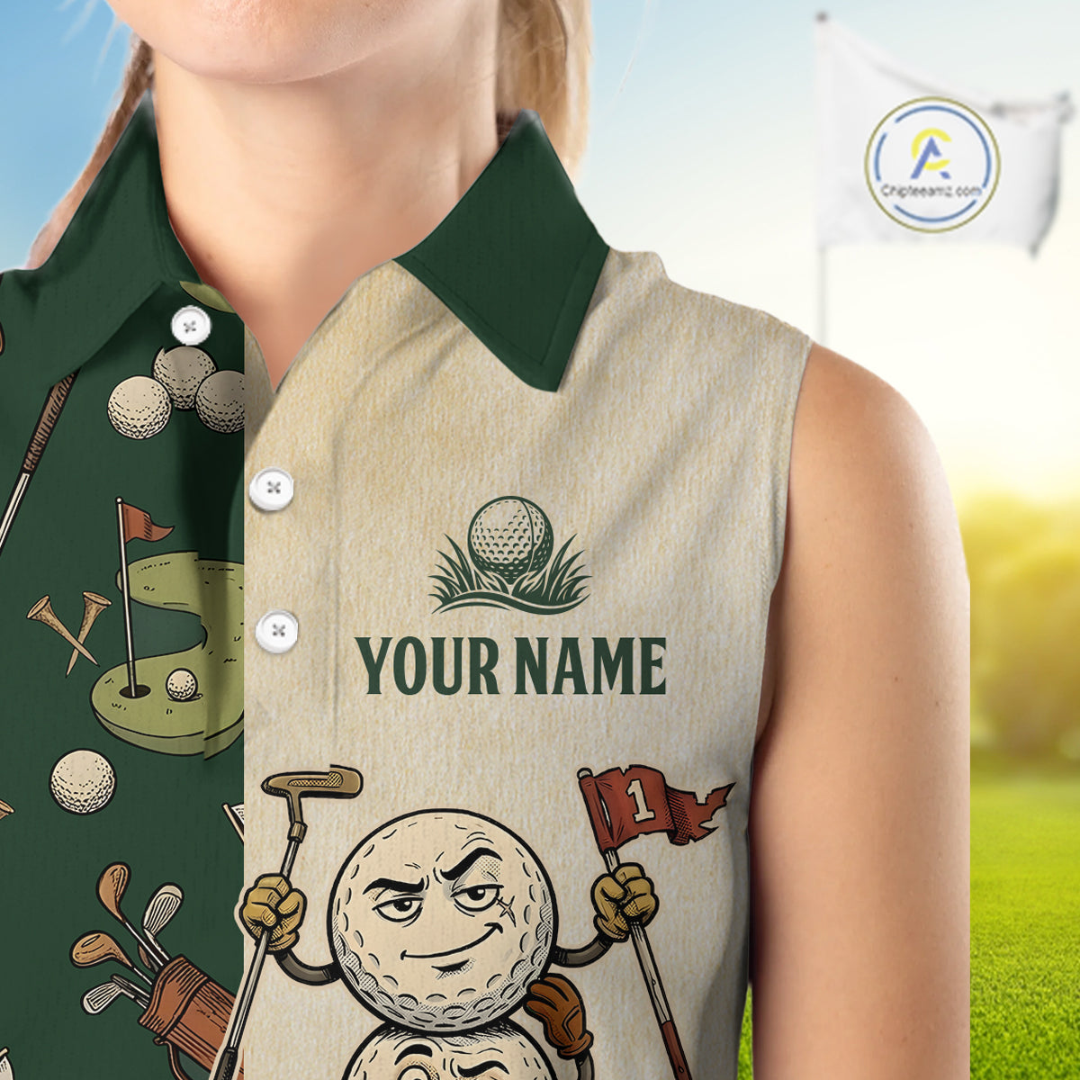 Funny Golf Ball Vintage 1990S Golf Pattern Womens Sleeveless Golf Polo Shirt, Golf Attire For Ladies, Golfer Gifts NBT616