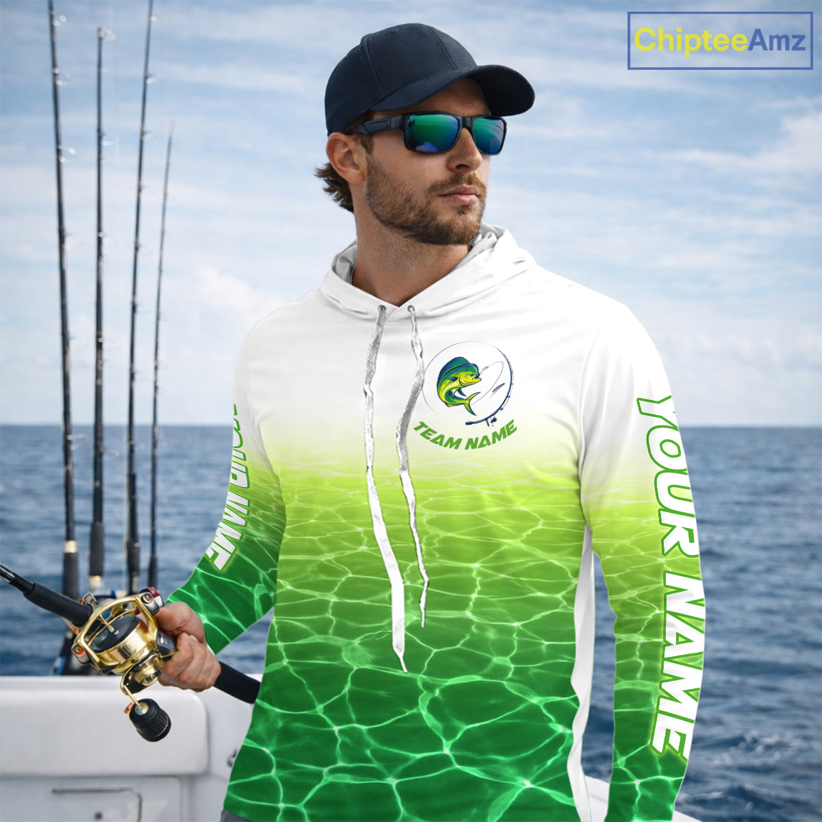 Custom Mahi Mahi Fishing Long Sleeve Hooded Performance Fishing Shirts, Mahi Mahi Saltwater Fishing Shirt NBT621