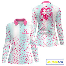 Load image into Gallery viewer, back view of long sleeve personalized best friend golf polo shirt with custom photo &amp; name