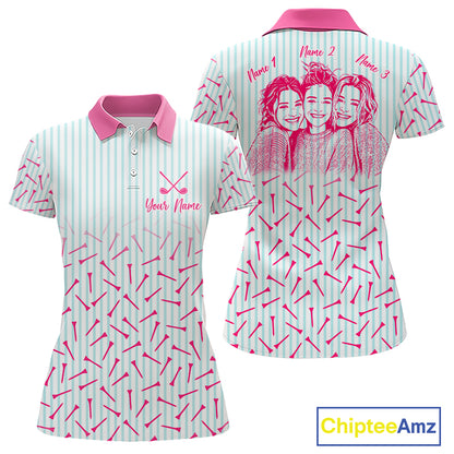 front and back view of matching best friends golf polo shirt custom name best friend gift