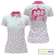 Load image into Gallery viewer, front and back view of matching best friends golf polo shirt custom name best friend gift