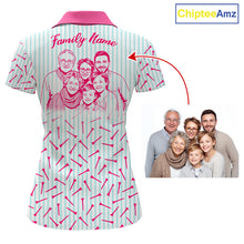 Load image into Gallery viewer, back view of matching family golf polo shirt custom name family outfits