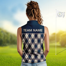 Load image into Gallery viewer, Funny Golf Ball Womens Sleeveless Golf Polo Shirts Custom Blue Argyle Pattern Golf Attire For Ladies, Golfer Gifts NBT627