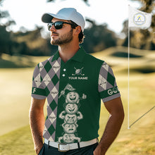 Load image into Gallery viewer, Funny Golf Ball Mens Golf Polo Shirts Custom Green Argyle Pattern Golf Attire For Men, Golfer Gifts NBT628