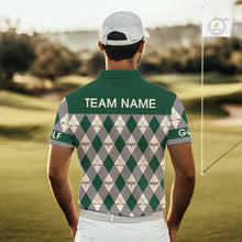 Load image into Gallery viewer, Funny Golf Ball Mens Golf Polo Shirts Custom Green Argyle Pattern Golf Attire For Men, Golfer Gifts NBT628