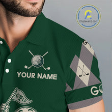 Load image into Gallery viewer, Funny Golf Ball Mens Golf Polo Shirts Custom Green Argyle Pattern Golf Attire For Men, Golfer Gifts NBT628