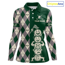 Load image into Gallery viewer, Funny Golf Ball Womens Golf Polo Shirts Custom Green Argyle Pattern Golf Attire For Ladies, Golfer Gifts NBT628