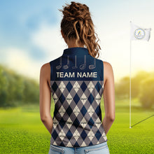 Load image into Gallery viewer, Blue Argyle Plaid Pattern Womens Sleeveless Golf Polo Shirts Custom Golf Attire For Ladies, Team Golf Shirt NBT636