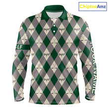 Load image into Gallery viewer, Green Argyle Plaid Pattern Mens Golf Polo Shirts Custom Golf Attire For Men, Team Golf Shirt NBT637