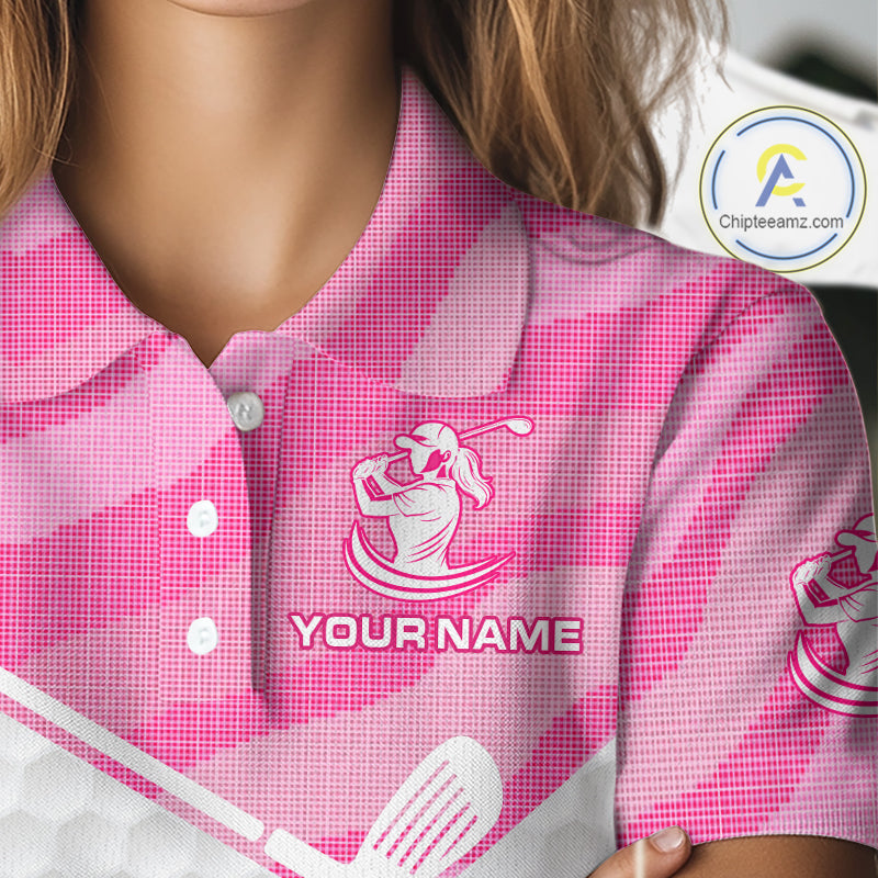 Pink Zebra Pattern Funny Duck Womens Golf Polo Shirts, Cute Duck Golfer, Sporty Animal Golf Gift NBT658