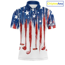 Load image into Gallery viewer, Personalized American Flag Golf White Mens Golf Polo Shirts Custom Name Golf Gifts For Men NBT659